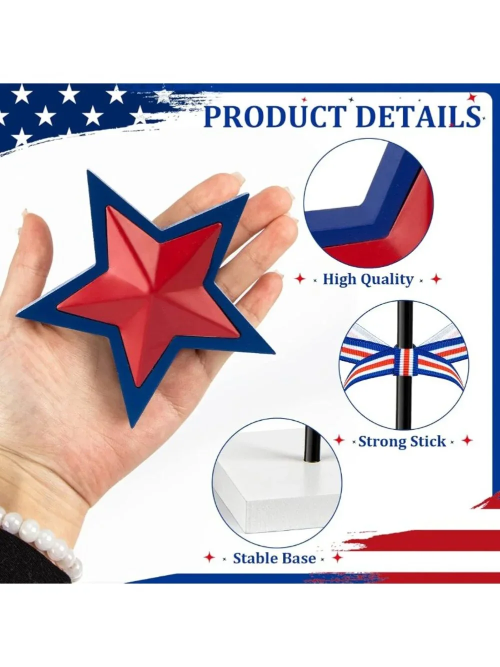 4th of July Tiered Tray Decor - Rustic Red White Blue Star Set for Home Tables